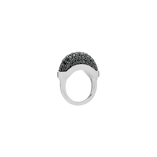 Luna Mini Ring - Silver with Black Diamond Pave