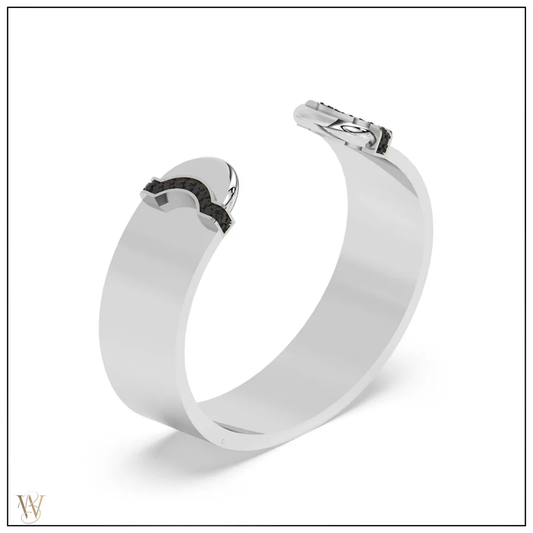 Doppia Luna Wide Cuff - Silver with Black Diamond Detail