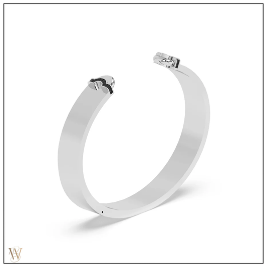 Doppia Luna Slim Cuff - Silver with Black Diamond Detail
