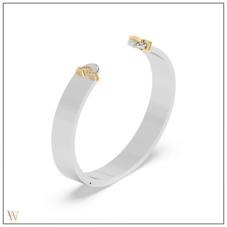 Doppia Luna Slim Cuff - Silver/Gold with Diamond Pave Detail