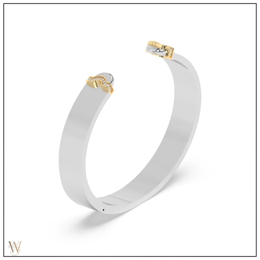 Doppia Luna Slim Cuff - Silver/Gold with Diamond Pave Detail