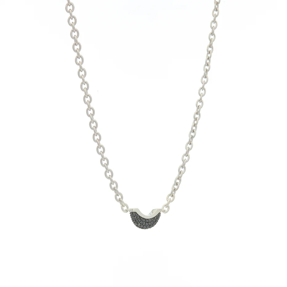 Luna Mini Necklace - Silver with Black Diamond Pave