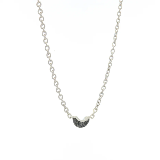 Luna Mini Necklace - Silver with Black Diamond Pave