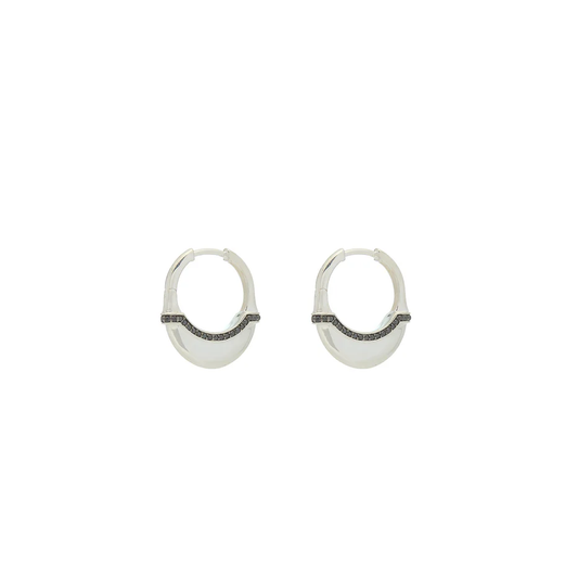 Luna Small Hoops - Silver with Black Diamond Detail