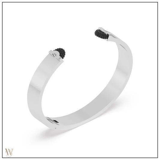 Doppia Luna Slim Cuff - Silver with Black Diamond Pave
