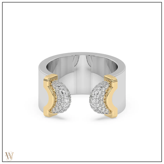 Doppia Luna Ring - Silver/Gold Diamond Pave