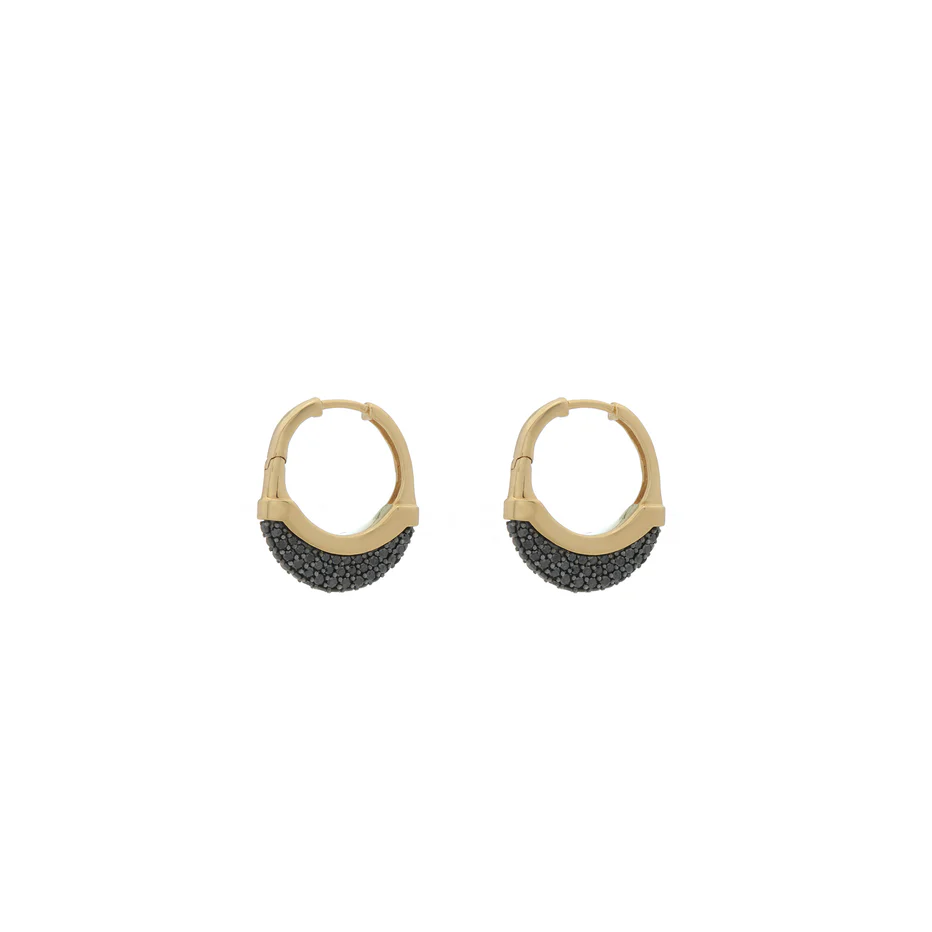 Luna Small Hoops - Gold with Black Diamond Pave