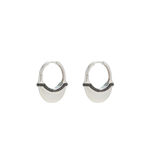 Luna Medium Hoops - Silver with Black Diamond Detail