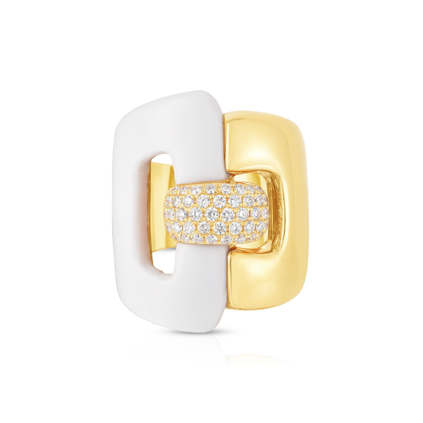 White Enamel and Gold Buckle Ring