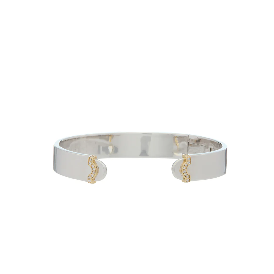 Doppia Luna Slim Cuff - Silver/Gold with Diamond Pave Detail