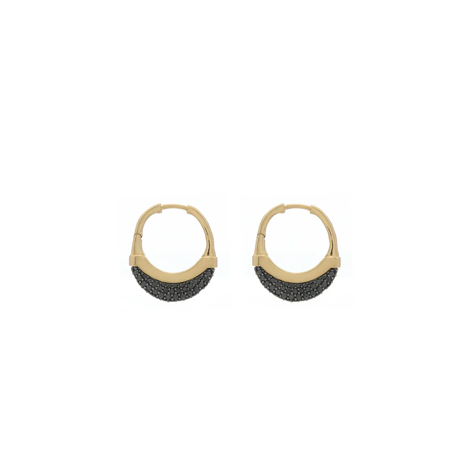 Luna Small Hoops - Gold with Black Diamond Pave