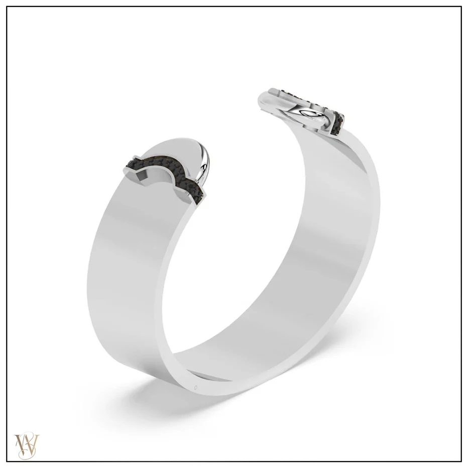 Doppia Luna Wide Cuff - Silver with Black Diamond Detail