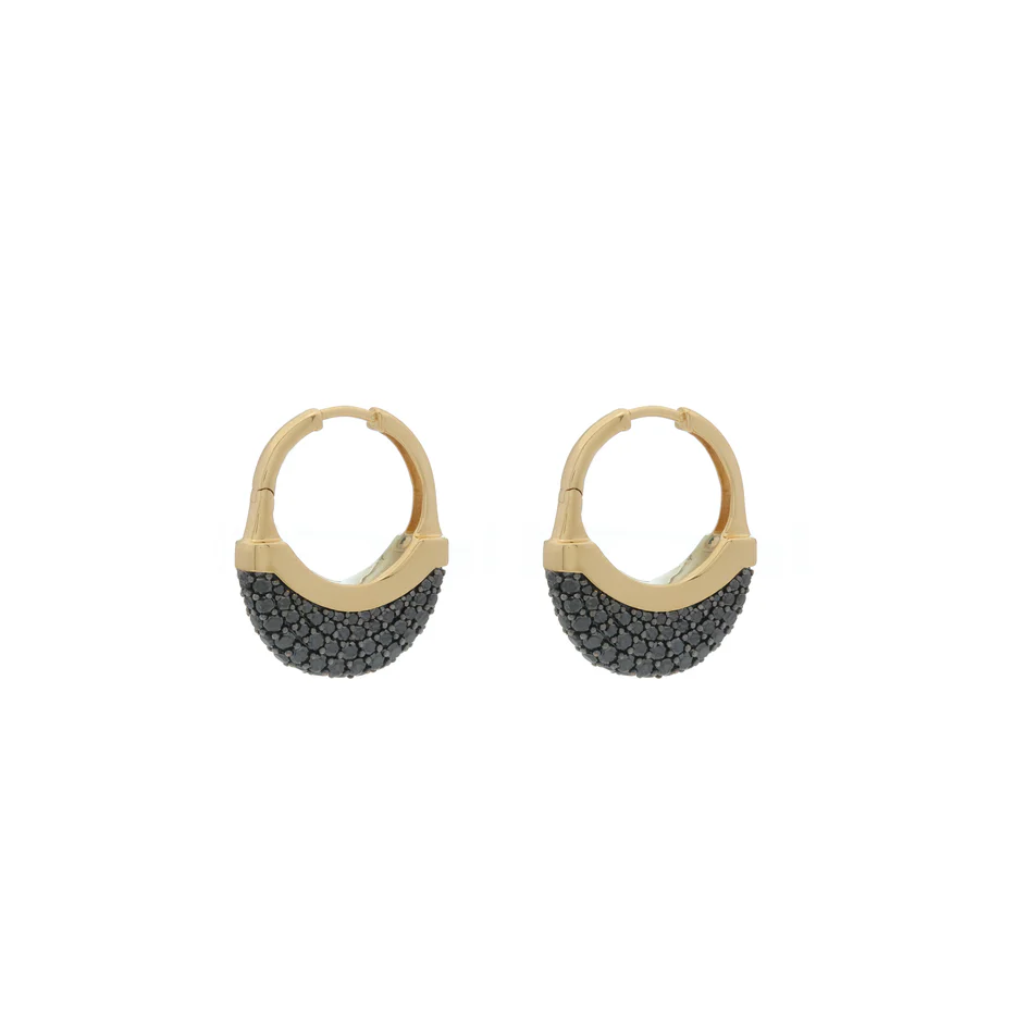 Luna Medium Hoops - Gold with Black Diamond Pave