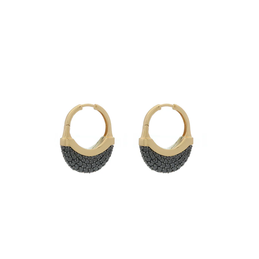 Luna Medium Hoops - Gold with Black Diamond Pave