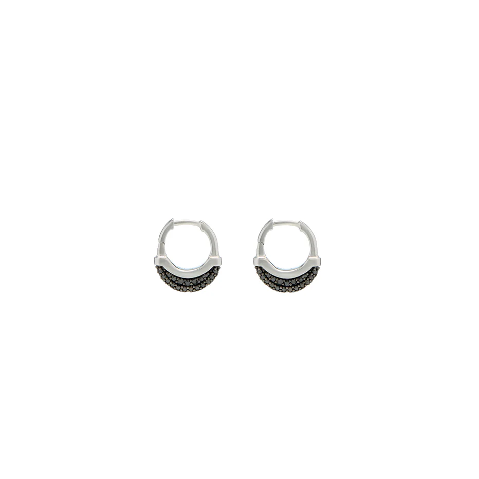Luna X-Small Hoops - Silver with Black Diamond Pave