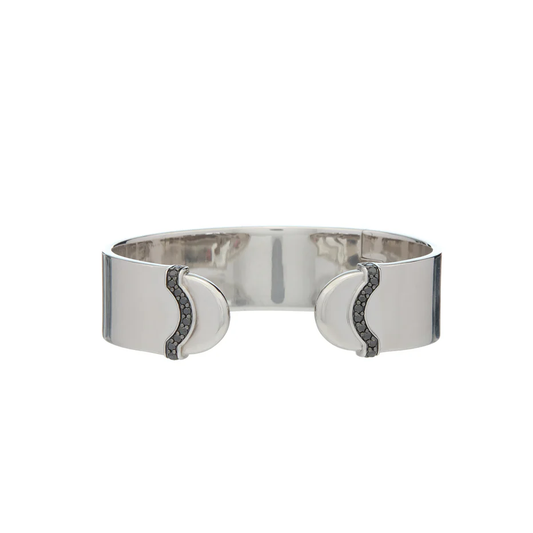 Doppia Luna Wide Cuff - Silver with Black Diamond Detail