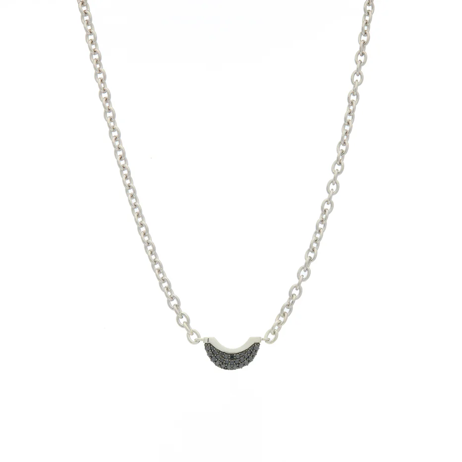 Luna Mini Necklace - Silver with Black Diamond Pave