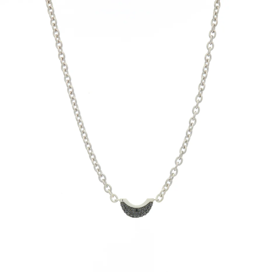 Luna Mini Necklace - Silver with Black Diamond Pave