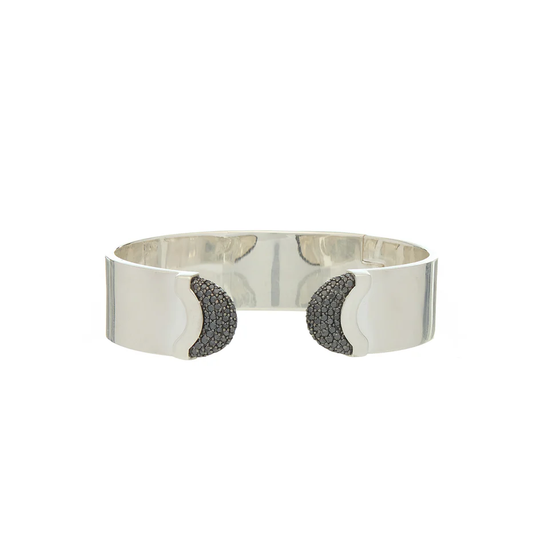 Doppia Luna Wide Cuff - Silver with Black Diamond Pave