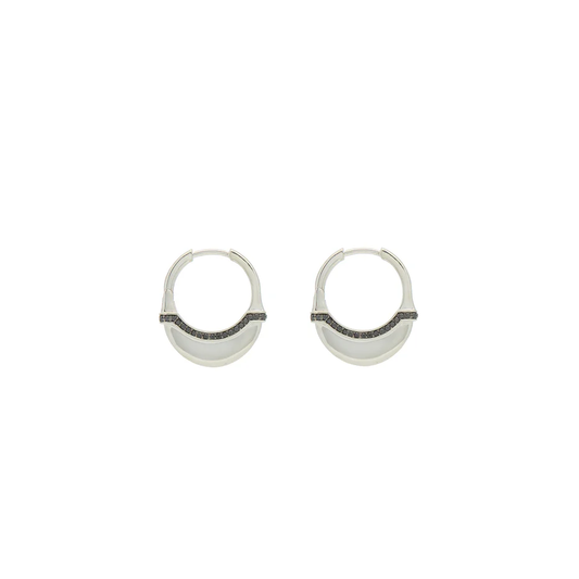 Luna Small Hoops - Silver with Black Diamond Detail