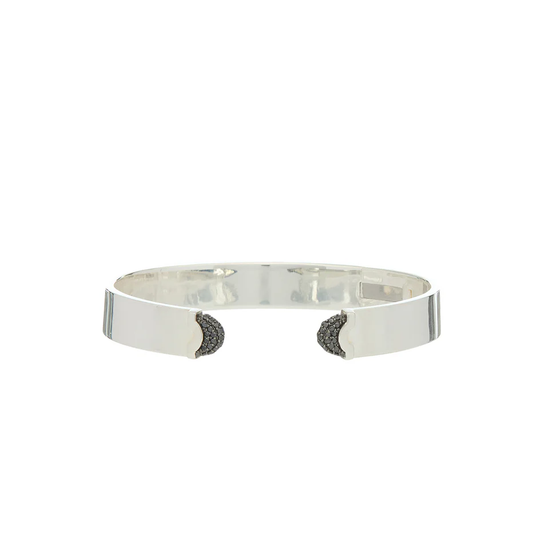 Doppia Luna Slim Cuff - Silver with Black Diamond Pave