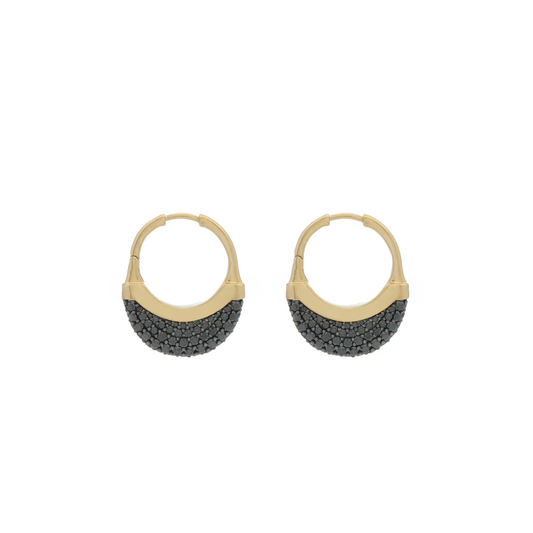 Luna Medium Hoops - Gold with Black Diamond Pave