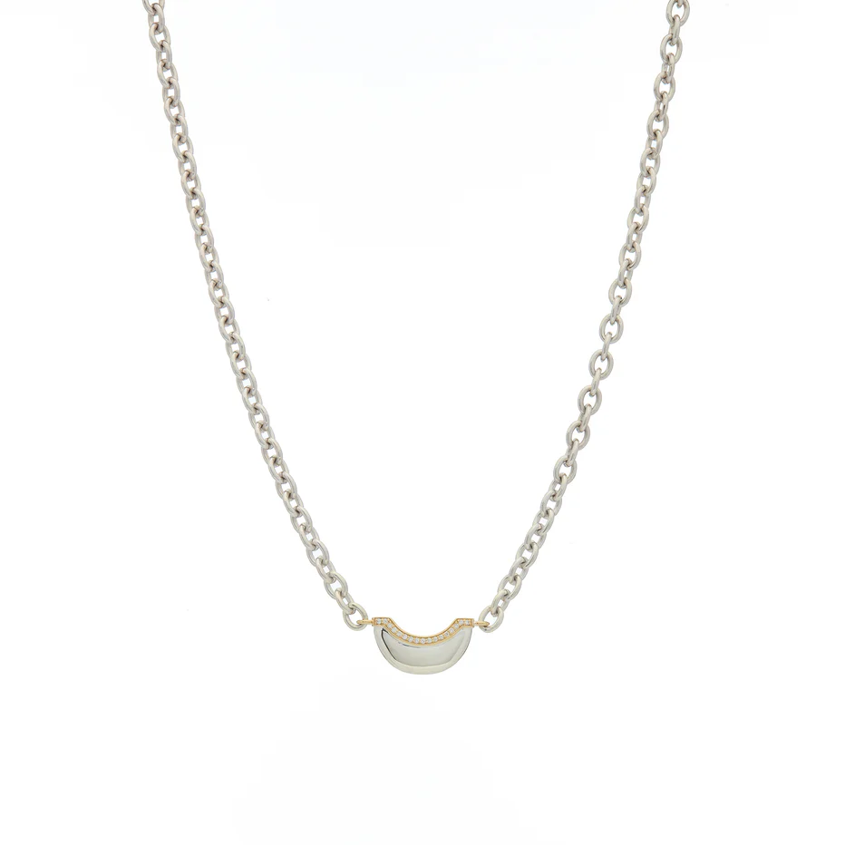 Luna Mini Necklace - Silver/Gold with Diamond Pave Detail