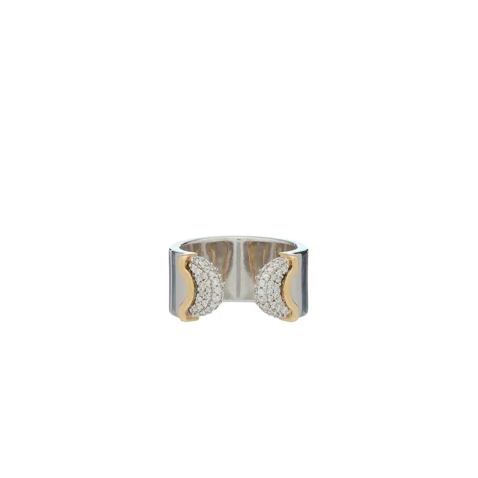 Doppia Luna Ring - Silver/Gold Diamond Pave