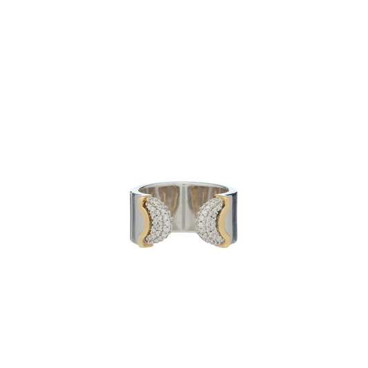 Doppia Luna Ring - Silver/Gold Diamond Pave