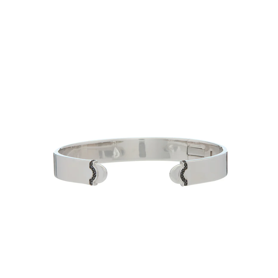Doppia Luna Slim Cuff - Silver with Black Diamond Detail