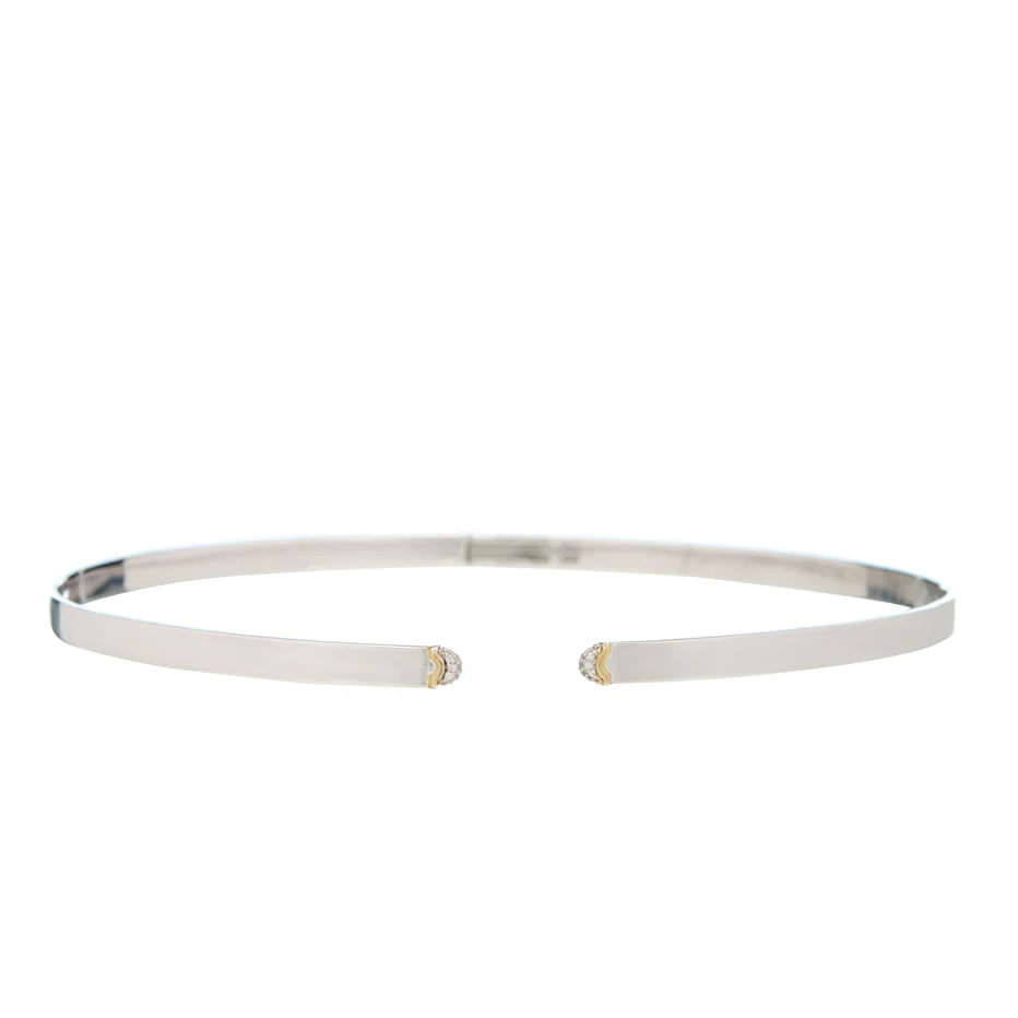 Doppia Luna Thin Choker - Silver/Gold with Diamond Pave