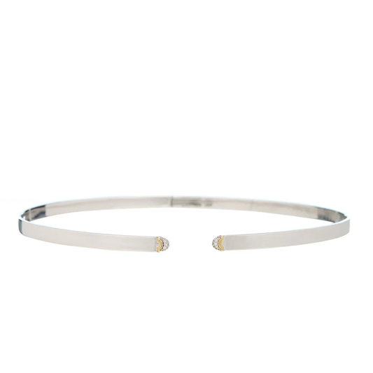 Doppia Luna Thin Choker - Silver/Gold with Diamond Pave