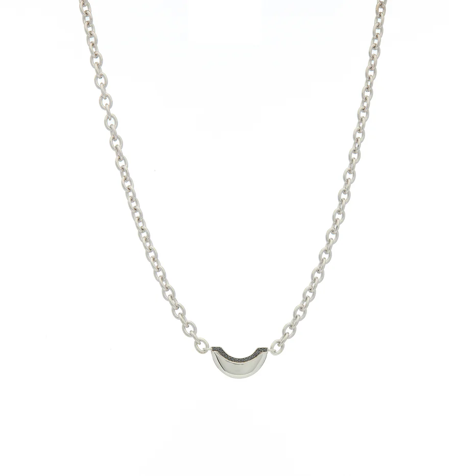 Luna Mini Necklace - Silver with Black Diamond Detail