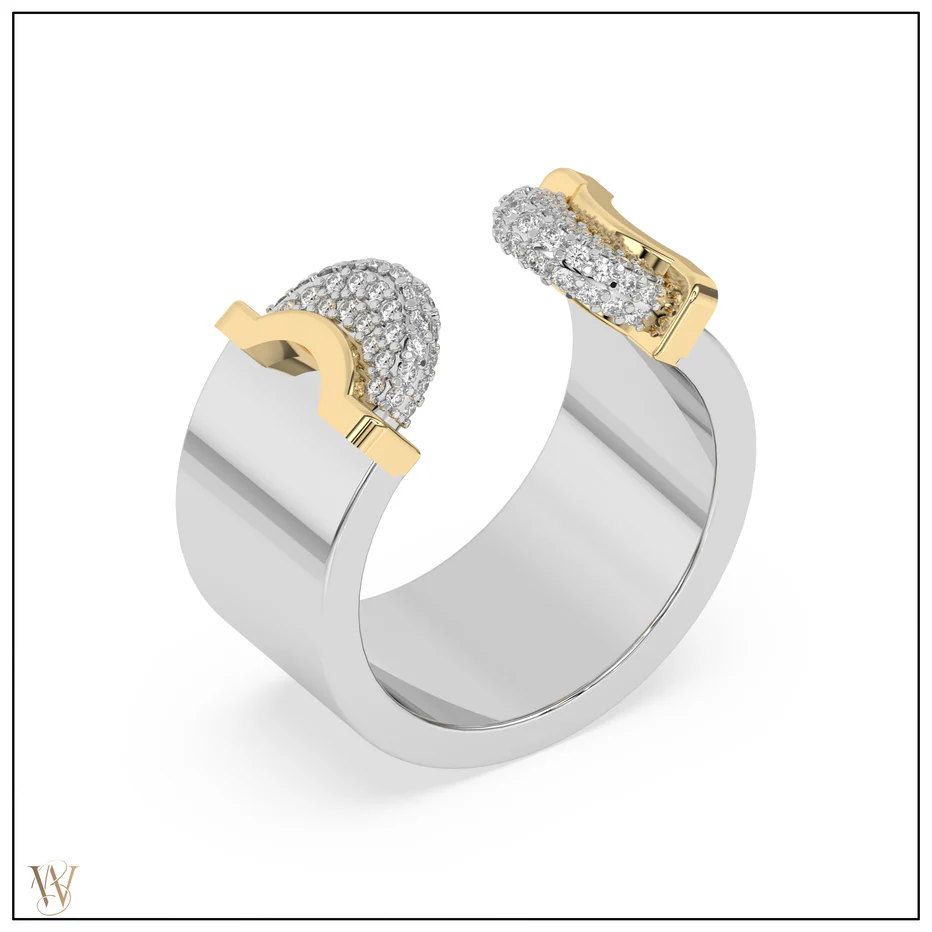 Doppia Luna Ring - Silver/Gold Diamond Pave