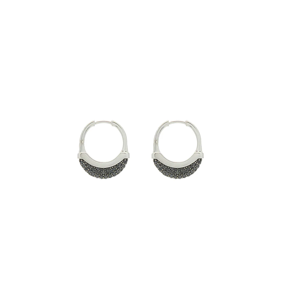 Luna Small Hoops - Silver with Black Diamond Pave