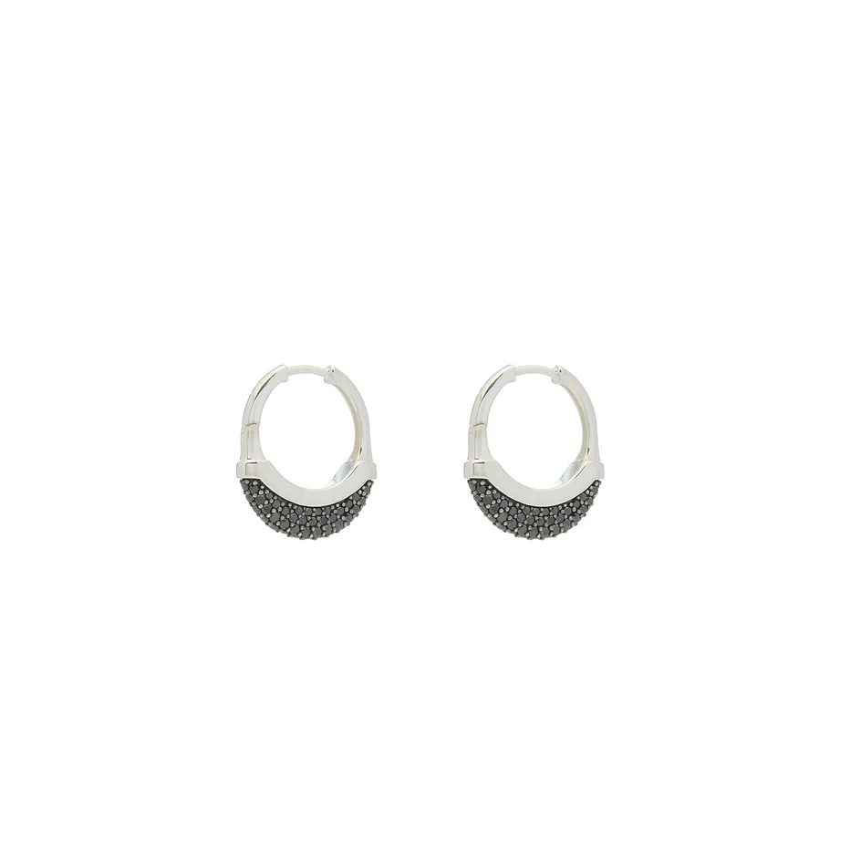 Luna Small Hoops - Silver with Black Diamond Pave