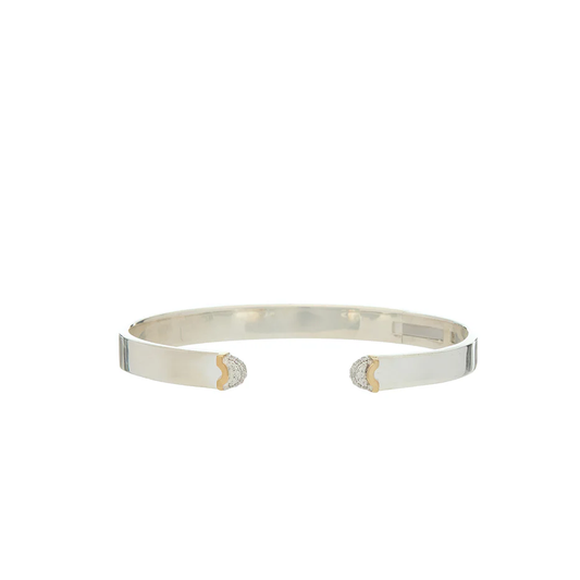 Doppia Luna Thin Cuff - Silver/Gold with Diamond Pave