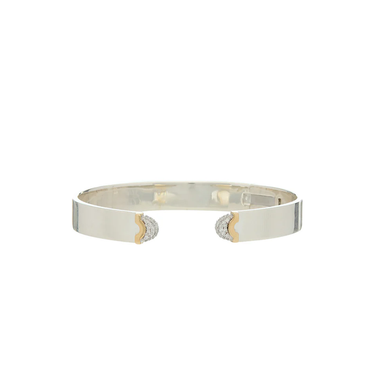 Doppia Luna Slim Cuff - Silver/Gold with Diamond Pave